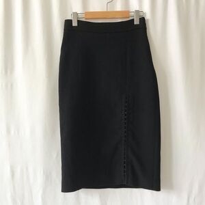 Zara Black Mid Length Hook Slit Pencil Business Goth Skirt size S